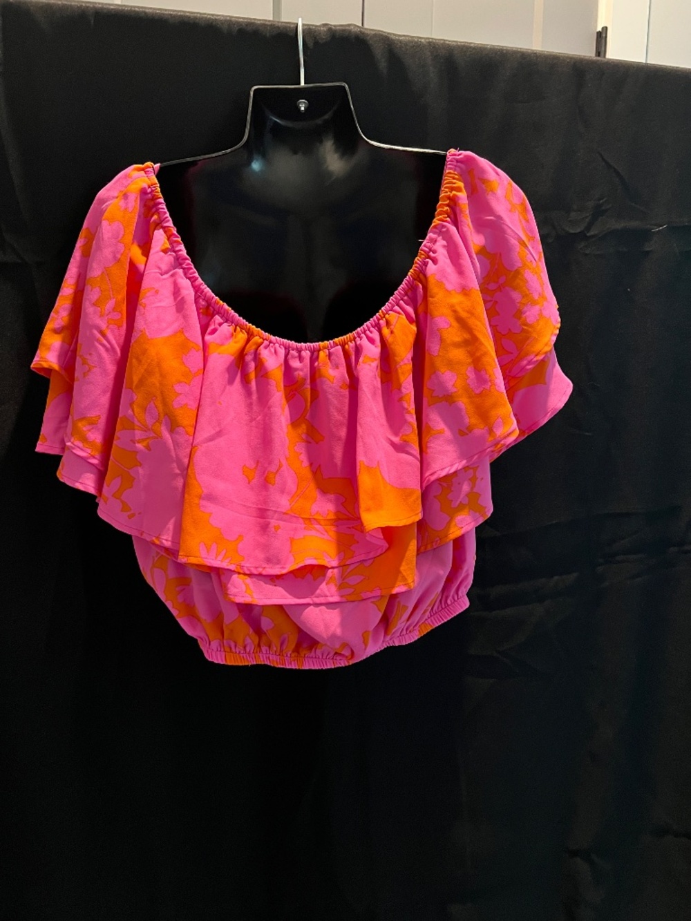 Bright Pink & Orange Off-Shoulder Ruffle Top 🌸✨ - Picture 2 of 5